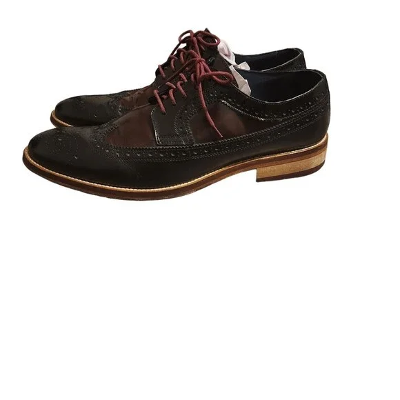 Johnston & Murphy Black Mahoghany Wingtip Oxfords Italian Men's Shoes Size 10 M‎ - Picture 5 of 6